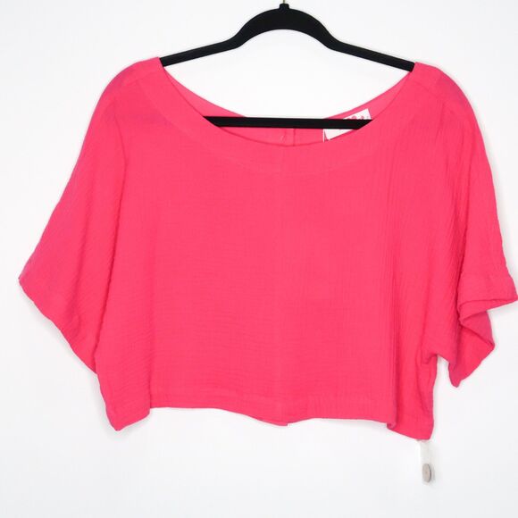 Buddy Love Tops - Buddy Love Womens Margo Crop Top Size Large Pink Gauze Buttons Vacation Resort